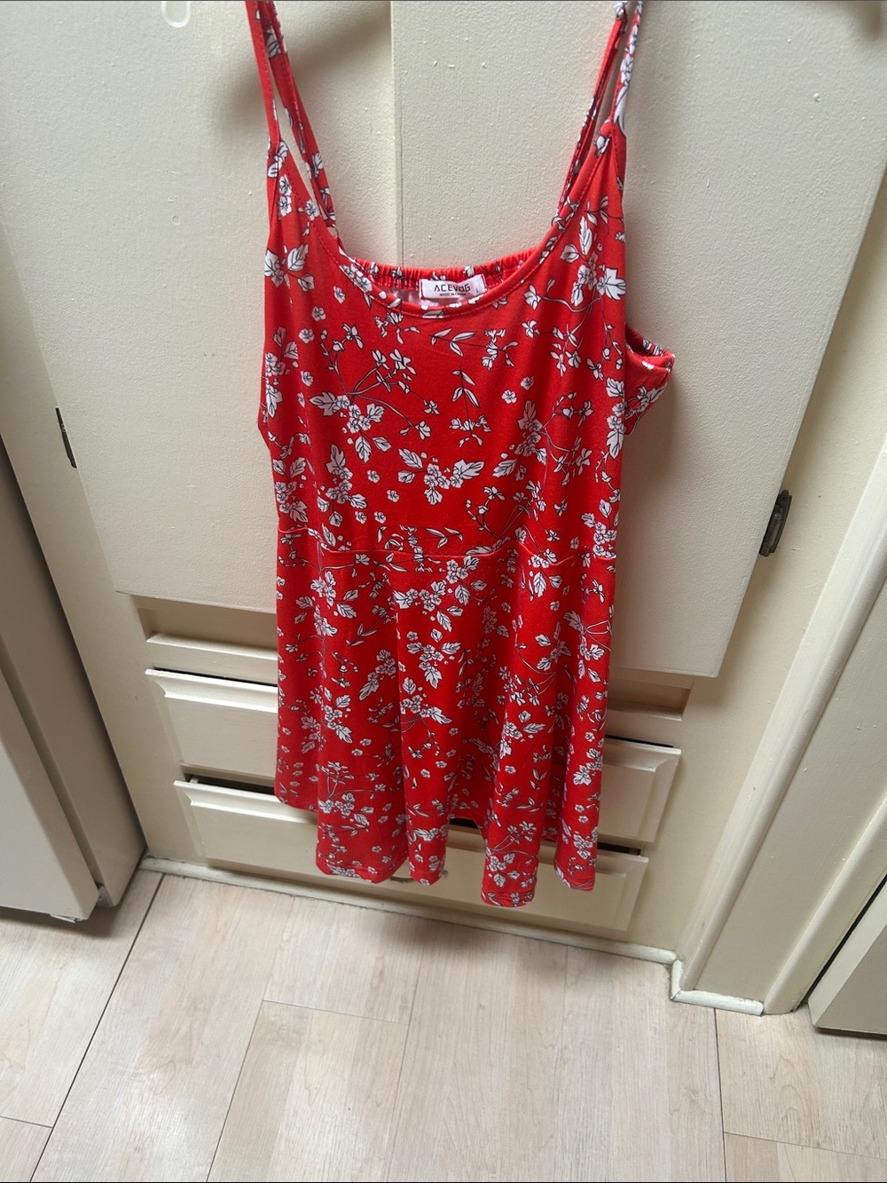 Acevog Red Floral Slip Dress with White Accent Print